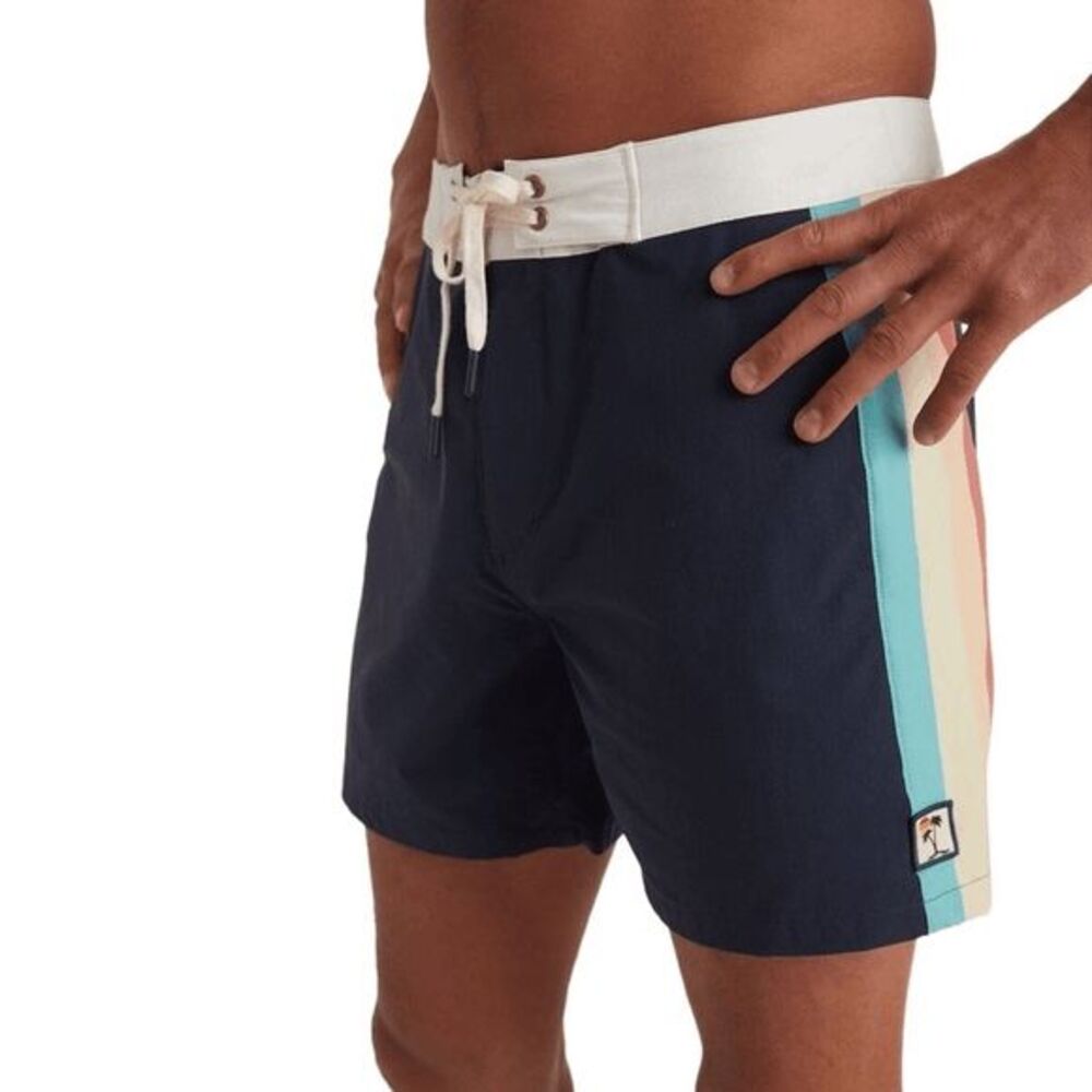 Marine Layer Navy Blue Striped 6" Board Short Swim Trunks Men's Size 34